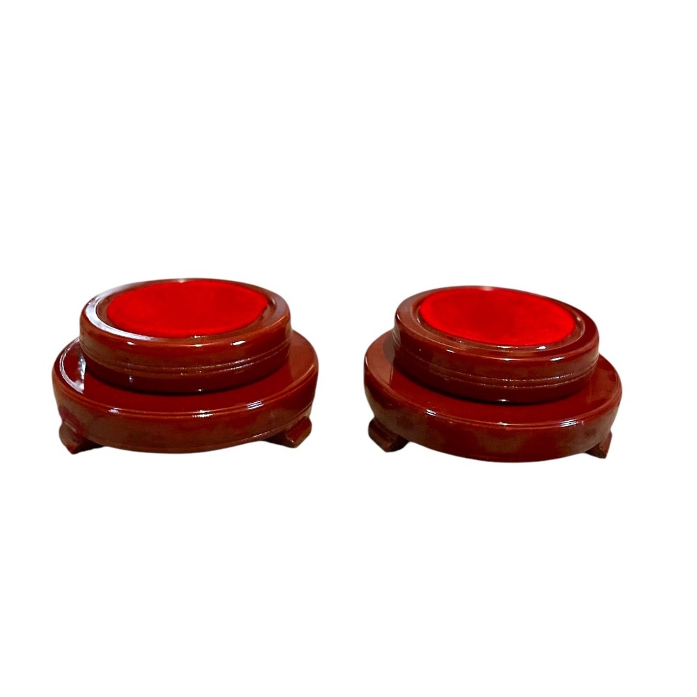 Pair Of Vintage Wooden Rotatable Display Stand Holder Base Round Wood Sphere‎